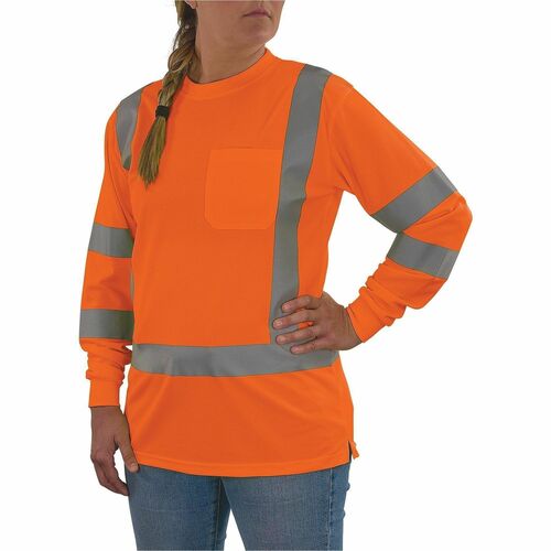 Ergodyne GloWear 8374 Women's Essential Hi-Vis Long Sleeve T-Shirt - 3XL Size - Women - Polyester, Fabric - Orange