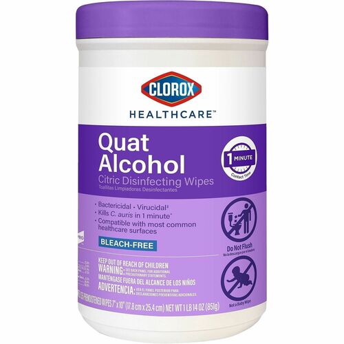 Clorox Healthcare Quat Alcohol Citric Disinfecting Wipes - For Stainless Steel, Multipurpose, Multi Surface, Nonporous Surface, Healthcare - Ready-To-Use - Wipe - Citrus Scent - 10" Length x 7" Width - Low Odor, Disinfectant, Bactericide, Fungicide, Viruc