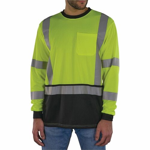 Ergodyne GloWear 8369BK Essential Hi-Vis Long Sleeve T-Shirt - Extra Large (XL) Size - Unisex - Polyester, Fabric - Black, Lime