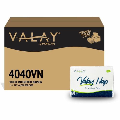 Morcon Valay 1-Ply Interfolded Napkins - 1 Ply - Interfolded - 6.50" Width x 7.87" Length - White - Virgin Fiber - 500 Napkins/Pack - 12 / Case