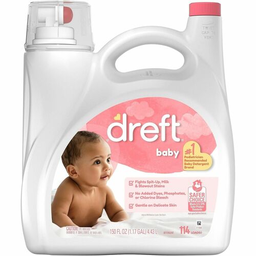 Dreft Baby Liquid Detergent - For Laundry, Washing Machine - Concentrate - Liquid - 150 oz (9.37 lb) - Baby Fresh Scent - 114 Loads - Recommended For: Stain Remover, Odor Remover, Milk Remover - Chlorine-free, Bleach-free, Dye-free, Hypoallergenic, Phosph