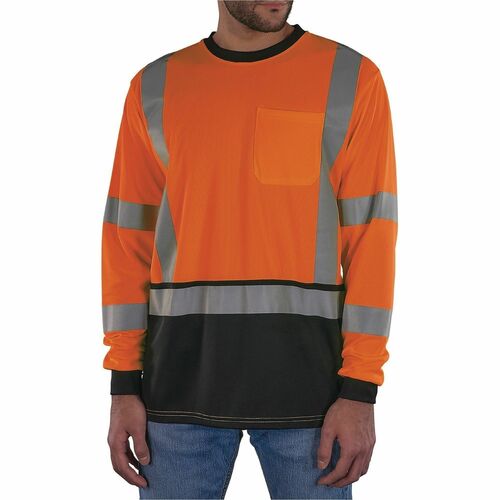 Ergodyne GloWear 8369BK Essential Hi-Vis Long Sleeve T-Shirt - 4XL Size - Unisex - Polyester, Fabric - Black, Orange