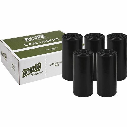 Nature Saver Black Low-density Recycled Can Liners - 45 gal Capacity - 46" Length x 40" Width x 1.25 mil (32 Micron) Thickness - Low Density - Black - Plastic - Garbage, Can Liner - Recycled