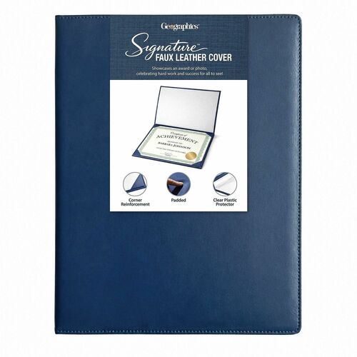 Geographics Certificate Holder - Leatherette - Navy - Smooth, Stain Resistant, Wear Resistant, Reinforced, Padded, Durable, Bend Resistant, Damage Resistant, Anti-slip, Dust Resistant, Soil Resistant - 0% Recycled