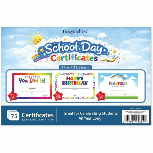 Geographics School Days Mini Certificates - "Happy Birthday" , "Kindness Award" , "Certificate of Achivement" , "APPRECIATION" , "CERTIFICATE" - Assorted