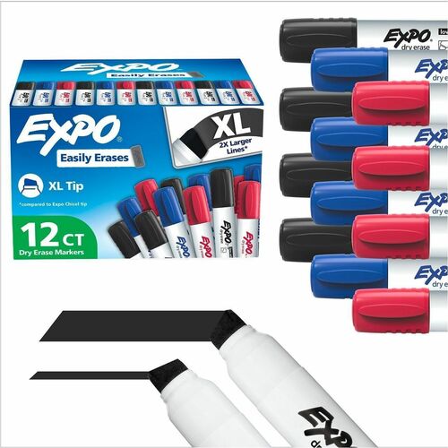 Expo Dry Erase Markers - Extra Wide Chisel Marker Point - Erasable - Black, Blue, Red Ink - Dry - Multipurpose - 1 Dozen