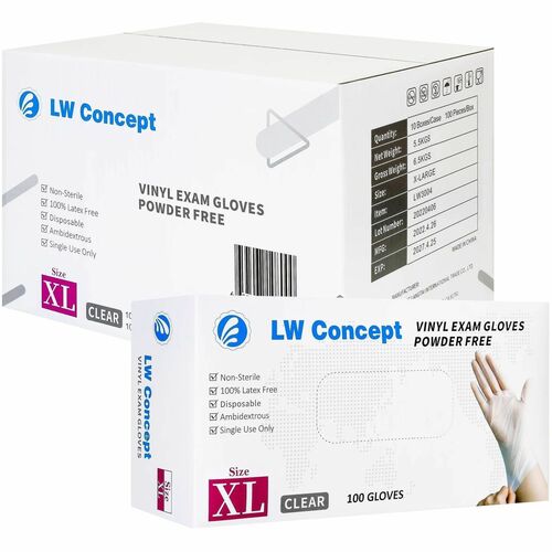 Living water concepts Clear PF Vinyl Gloves - 4 mil Thickness - Allergy Protection - Extra Large Size - For Right/Left Hand - Nitrile, Vinyl - Clear - Non-sterile, Ambidextrous, Latex-free - For Laboratory, Kitchen, Shop, Household, Examination, Cleaning 