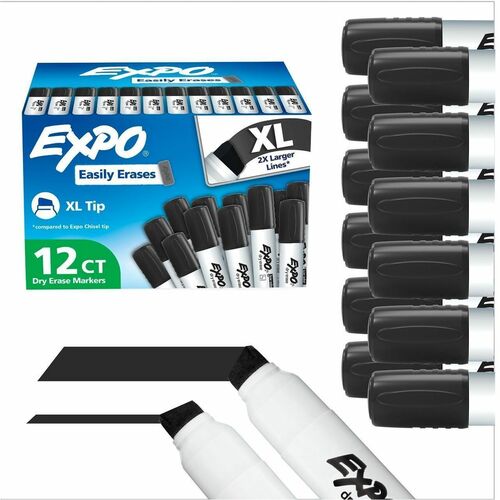 Expo Dry Erase Markers - Extra Wide Chisel Marker Point - Erasable - Black Ink - Dry - Multipurpose - 12 / Pack