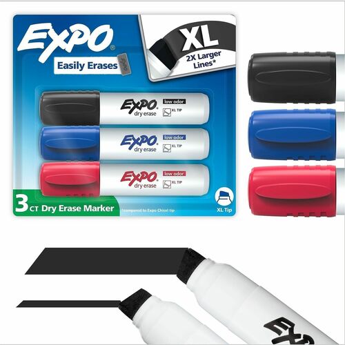 Expo Dry Erase Markers - Extra Wide Chisel Marker Point - Erasable - Black, Blue, Red Ink - Dry - Multipurpose - 3 / Pack