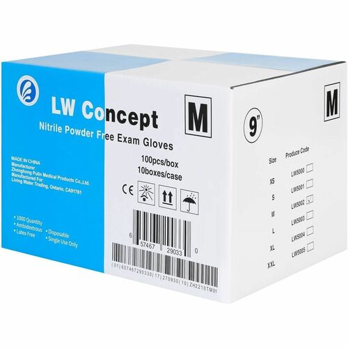 Living water concepts Blue PF Nitrile Exam Gloves - 4 mil Thickness - Allergy Protection - Medium Size - For Right/Left Hand - Nitrile - Blue - Latex-free, Ambidextrous, Non-sterile, Non-slip Grip, Textured Fingertip, Secure Grip, Allergen-free, Puncture 