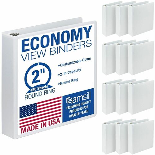 Samsill Light-Duty 3-Ring Binders - 2" Binder Capacity - Letter - 8 1/2" x 11" Sheet Size - 425 Sheet Capacity - 3 Ring - Fastener: Round Ring - Pocket: 2, Internal - Fiberboard - White - Recycled - Clear Overlay, Pocket, Lay Flat, PVC-free, Clear Front, 
