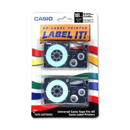 Casio EZ-Label Printer Tape Cartridges - 45/64" Length - Dye Sublimation - Clear - 2 / Pack