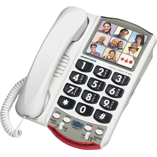 Plantronics Ameriphone Amplified Photo Phone - 1 x Phone Line(s) - 1 x Phone Line - White, Black