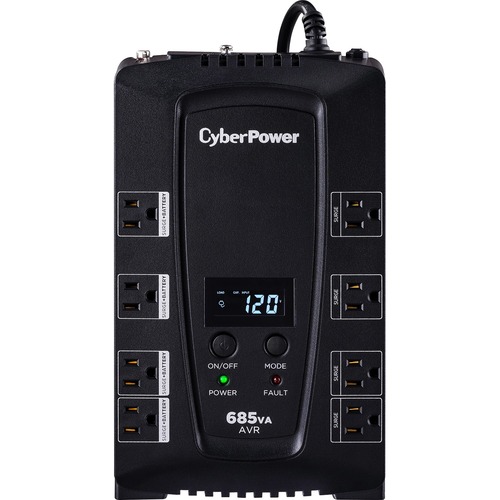 CyberPower CP685AVRLCD Intelligent LCD UPS Systems - 685VA/390W, 120 VAC, NEMA 5-15P, Compact, 8 Outlets, LCD, PowerPanel® Personal, $125000 CEG, 3YR Warranty