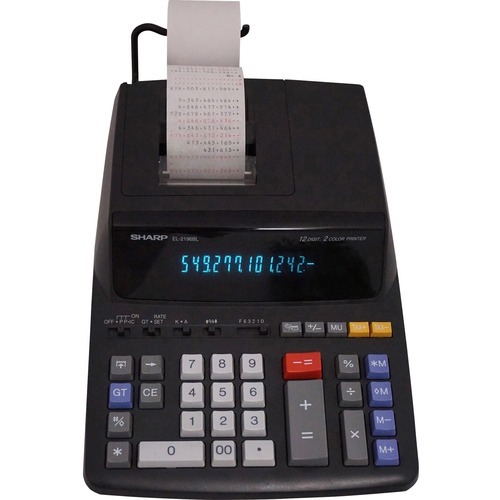 Sharp EL-2196BL 12 Digit Printing Calculator - 3.7 LPS - 4-Key Memory, Heavy Duty, Item Count - AC Supply Powered - 5" x 10.3" x 12.9" x 17" - Black - 1 Each