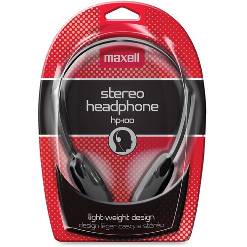 Maxell HP-100 Lightweight Stereo Headphone - Stereo - Black - Mini-phone (3.5mm) - Wired - 20 Hz 20 kHz - Nickel Plated Connector - Over-the-head - Binaural - Supra-aural - 4 ft Cable - 1