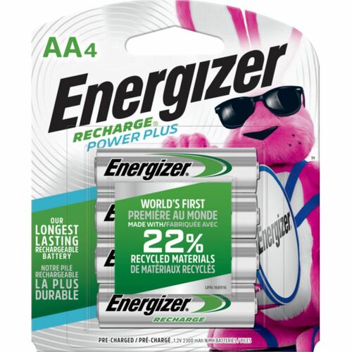 Energizer Recharge Power Plus Rechargeable AA Batteries, 4 Pack - For Multipurpose - Battery Rechargeable - AA - 1.2 V DC - 2300 mAh - Nickel Metal Hydride (NiMH) - 4 / Pack