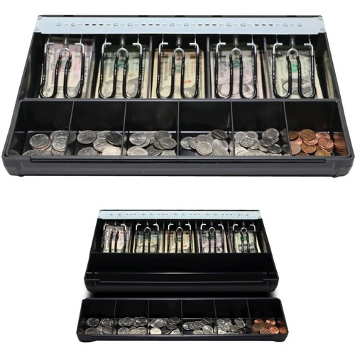 apg® Cash Drawer PK-15U-6-BX Universal Till - 5 Bill x 6 Coin - Wire with plastic coating hold-downs, Adjustable Bill Widths, Fixed Coin Widths. Till measures 15.4" x 11.1" x 2.4"