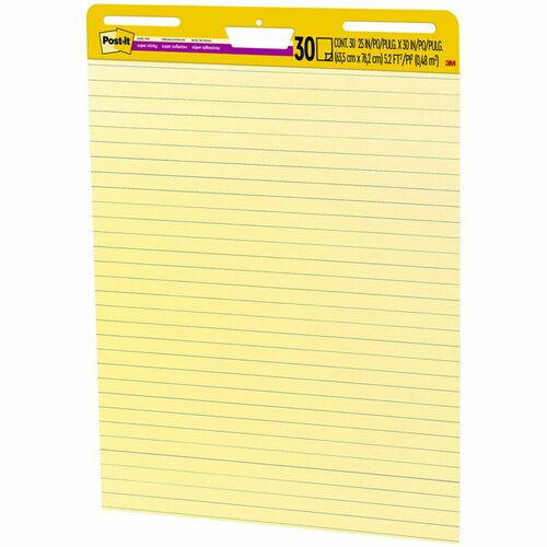 Post-it® Self-Stick Easel Pads with Faint Rule - 30 Sheets - Stapled - Feint Blue Margin - 18.50 lb Basis Weight - 25" x 30" - Yellow Paper - Self-adhesive, Repositionable, Resist Bleed-through, Removable, Sturdy Back, Cardboard Back - 2 / Carton