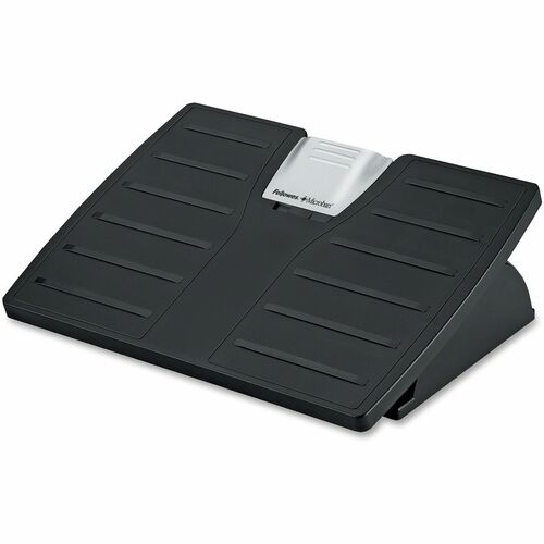 Fellowes Office Suites™ Adjustable Footrest with Microban® - 30° Tilt - Black, Silver - 1 Each