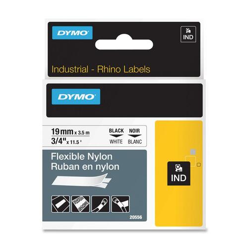 Dymo RhinoPro Flexible Wire And Cable Label - 3/4" Width x 11 1/2 ft Length - Permanent Adhesive - Thermal Transfer - Black, White - Nylon - 1 Each - Label Tapes - DYM18489
