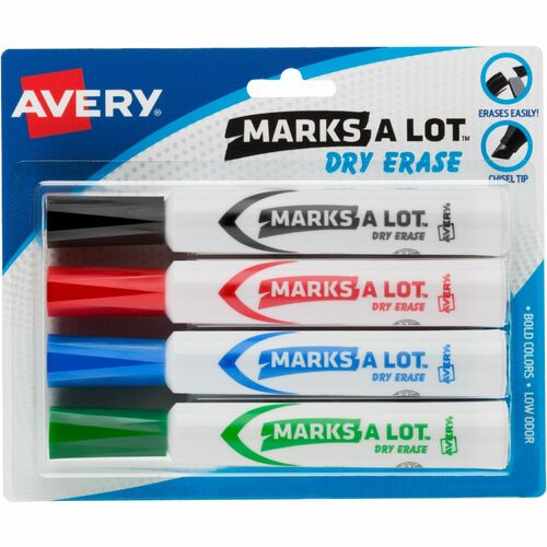 Avery® Marks A Lot Desk-Style Dry-Erase Markers - Broad Marker Point - Chisel Marker Point Style - Blue, Black, Red, Green - 4 / Pack