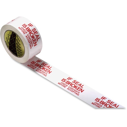 Scotch Preprinted Message Seal Broken Tape - 109 yd (99.7 m) Length x 1.88" (47.8 mm) Width - 1.90 mil (0.05 mm) Thickness - 3" Core - White, Red