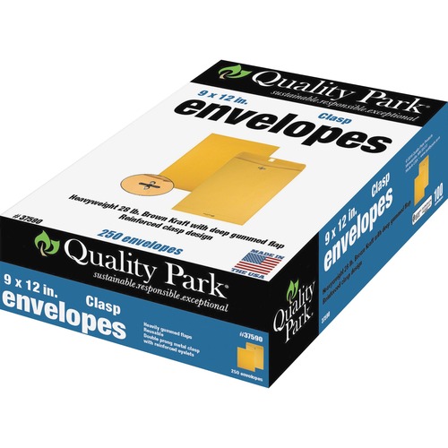 Quality Park 9 x 12 Clasp Envelopes in Dispenser Box - Clasp - #90 - 9" Width x 12" Length Diameter - 28 lb - Clasp - Kraft - Kraft - 250 / Box