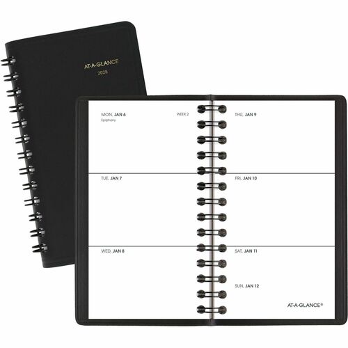At-A-Glance 2024 Weekly Planner, Black, Pocket, 2 1/2" x 4 1/2" - Weekly - 1 Year - January 2024 - December 2024 - 1 Week Double Page Layout - 2 1/2" x 4 1/2" Sheet Size - Wire Bound - Black - Simulated Leather, Faux Leather - Pocket - 1 Each