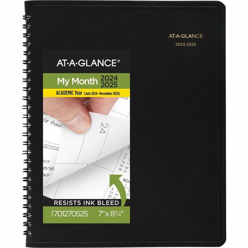 At-A-Glance Monthly Academic Planner - Julian Dates - Monthly - 18 Month - July 2024 - December 2025 - 6 7/8" x 8 3/4" Sheet Size - Black - Address Directory, Phone Directory - 1 Each