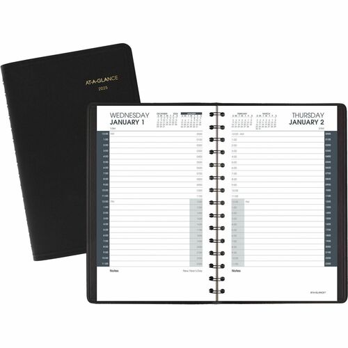 At-A-Glance 24-HourAppointment Book Planner - Julian Dates - Daily - 1 Year - January 2024 - December 2024 - 12:00 AM to 11:00 PM - Hourly - 1 Day Single Page Layout - 4 7/8" x 8" Sheet Size - Wire Bound - Black - Simulated Leather - 1 Each