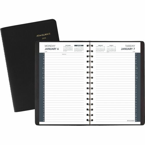 At-A-Glance Appointment Book Planner - Julian Dates - Daily - 1 Year - January 2024 - December 2024 - 7:00 AM to 9:00 PM - Half-hourly - 1 Day Single Page Layout - 4 7/8" x 8" Sheet Size - Wire Bound - Simulated Leather - Black Cover - 1 Each