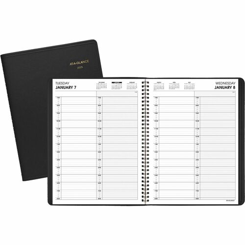 At-A-Glance 2-Person Appointment Book - Julian Dates - Daily - 1 Year - January 2025 - December 2025 - 7:00 AM to 8:00 PM - Quarter-hourly - 1 Day Single Page Layout - 8" x 10 7/8" Sheet Size - Wire Bound - Simulated Leather - Black CoverPerforated Corner