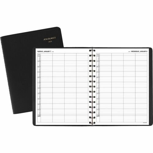 At-A-Glance Four Person Group Appointment Book - Large Size - Julian Dates - Daily - 1 Year - January 2025 - December 2025 - 8:00 AM to 7:00 PM - Quarter-hourly - 1 Day Single Page Layout - 8" x 11" White Sheet - Wire Bound - Black - Simulated Leather, Fa