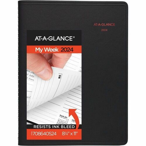 At-A-Glance Tabbed Weekly/Monthly Appointment Book - Julian Dates - Weekly, Monthly - 1 Year - January 2023 - December 2023 - 7:00 AM to 7:00 PM - Hourly - 1 Week, 1 Month Double Page Layout - 8 1/2" x 11" Sheet Size - Wire Bound - Black - Simulated Leath