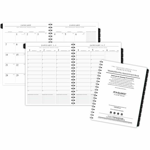 At-A-Glance Executive Weekly/Monthly Refill - Weekly, Monthly - January 2023 - December 2023 - 8:00 AM to 5:00 PM - Hourly - 1 Week, 1 Month Double Page Layout - 8 1/4" x 10 7/8" Sheet Size - White - 1 Each