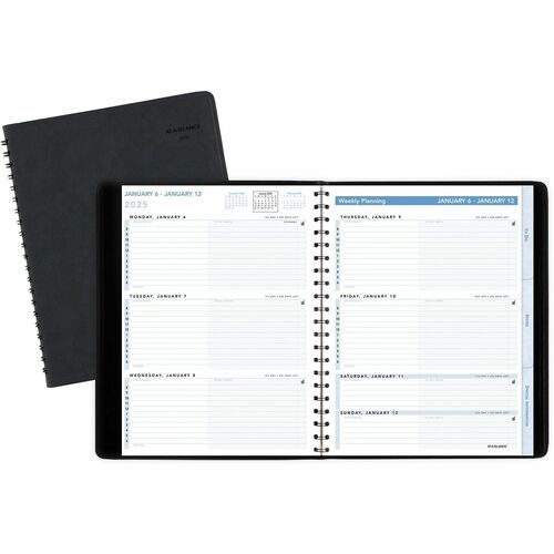 At-A-Glance Action PlannerAppointment Book Planner - Large Size - Julian Dates - Weekly - 1 Year - January 2025 - December 2025 - 8:00 AM to 6:00 PM - Hourly - 1 Week Double Page Layout - 8" x 11" White Sheet - Wire Bound - Black - Faux Leather - Pocket, 