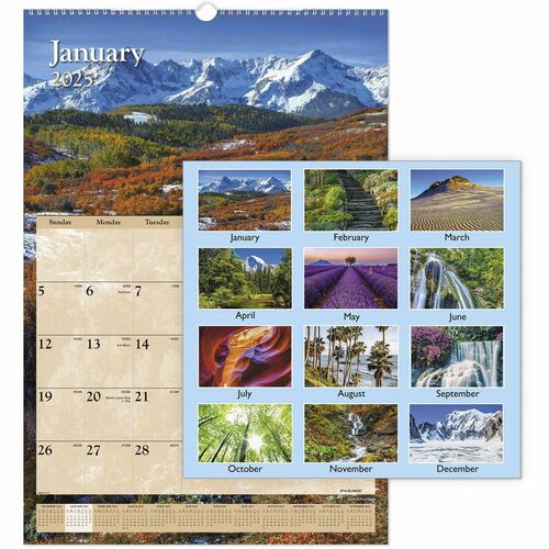 At-A-Glance Scenic Wall Calendar - Large - Julian Dates - Monthly - 12 Month - January 2025 - December 2025 - 1 Month Single Page Layout - 15 1/2" x 22 3/4" Sheet Size - White Sheet - 2" x 2.25" Block - Wire Bound - White - Chipboard, Paper - Hanging Loop