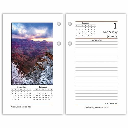 At-A-Glance Photographic Loose-Leaf Desk Calendar Refill - Standard Size - Julian Dates - Daily - 12 Month - January 2024 - December 2024 - 1 Day Double Page Layout - 3 1/2" x 6" White Sheet - 2-ring - Desktop, Desk - Paper - Ruled, Reference Calendar, Ye
