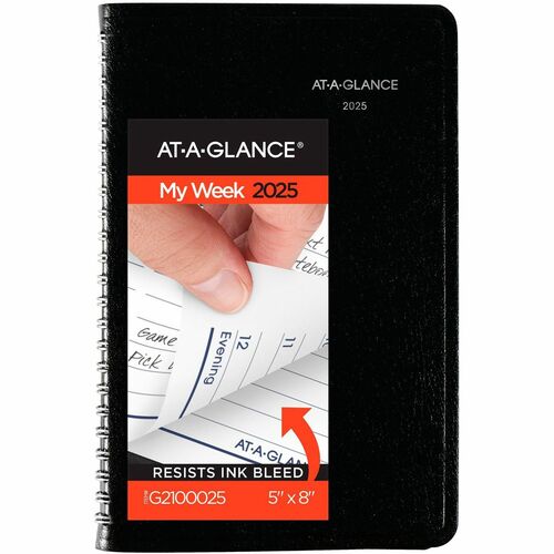 At-A-Glance DayMinder Appointment Book Planner - Julian Dates - Weekly - 12 Month - January 2024 - December 2024 - 8:00 AM to 5:00 PM - Hourly - 1 Week Double Page Layout - 4 7/8" x 8" White Sheet - Wire Bound - Black - Simulated Leather, Faux Leather - B
