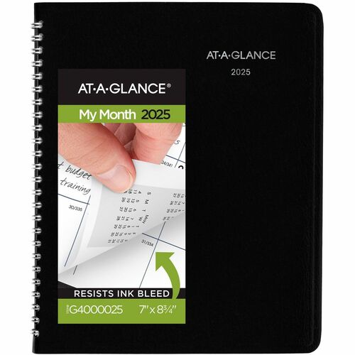 At-A-Glance DayMinderPlanner - Medium Size - Julian Dates - Monthly - 12 Month - January 2024 - December 2024 - 1 Month Double Page Layout - 7" x 8 3/4" White Sheet - Wire Bound - Desktop - Black - Simulated Leather, Faux Leather - Black CoverYear Date In