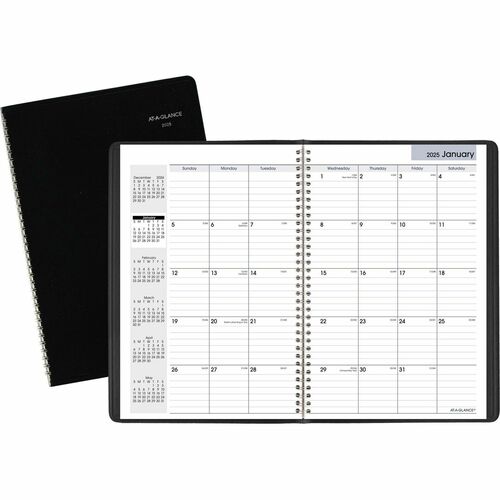 At-A-Glance DayMinderPlanner - Large Size - Julian Dates - Monthly - 14 Month - December 2023 - January 2025 - 1 Month Double Page Layout - 8" x 12" White Sheet - Wire Bound - Simulated Leather, Faux Leather - Black CoverPhone Directory, Address Directory