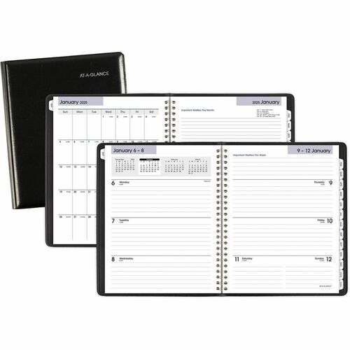 At-A-Glance DayMinder Executive Refillable Planner - Medium Size - Julian Dates - Weekly, Monthly - 12 Month - January 2024 - December 2024 - 1 Week, 1 Month Double Page Layout - 7" x 8 3/4" White Sheet - Wire Bound - Black - Paper, Poly - Black CoverPock