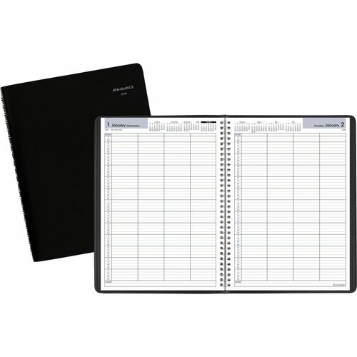 AT-A-GLANCE® Daily Group Planner - Julian Dates - Daily - 1 Year - January 2024 till December 2024 - 7:00 AM to 7:45 PM - Quarter-hourly, 7:00 AM to 5:45 PM - Quarter-hourly - 1 Day Single Page Layout - 11" x 7 7/8" Sheet Size - Wire Bound - Black - S