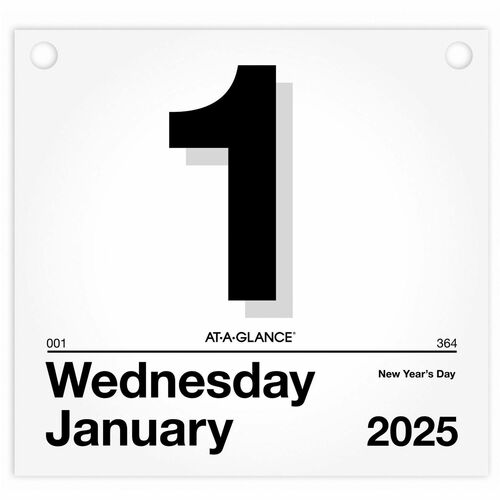 At-A-Glance "Today Is"Wall Calendar Refill - Large - Julian Dates - Daily - 12 Month - January 2025 - December 2025 - 1 Day Single Page Layout - 8 1/2" x 8" Sheet Size - Paper - Hanging Loop, Unruled Daily Block - 1 Each