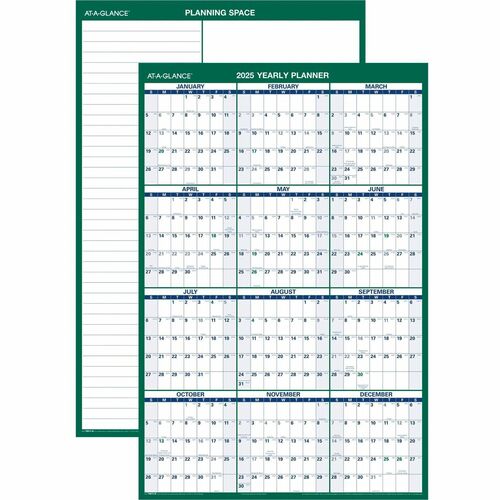 At-A-Glance Vertical Reversible Erasable Wall Calendar - Large Size - Julian Dates - Yearly - 12 Month - January 2024 - December 2024 - 24" x 36" White Sheet - Blue, Gray - Laminate - Erasable, Laminated, Unruled Daily Block, Reversible - 1 Each