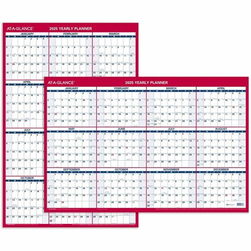 At-A-Glance Vertical Horizontal Reversible Erasable Wall Calendar - Large Size - Julian Dates - Yearly - 12 Month - January 2024 - December 2024 - 36" x 24" White Sheet - 1.25" x 1.25" , 1.38" Block - Red, Blue - Laminate - Laminated, Erasable, Reversible