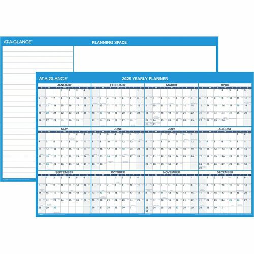 At-A-Glance Horizontal Reversible Erasable Wall Calendar - Extra Large Size - Julian Dates - Yearly - 12 Month - January 2024 - December 2024 - 48" x 32" White Sheet - 1.63" x 1.50" Block - Gray - Laminate - Laminated, Erasable, Notepad, Flexible, Write o