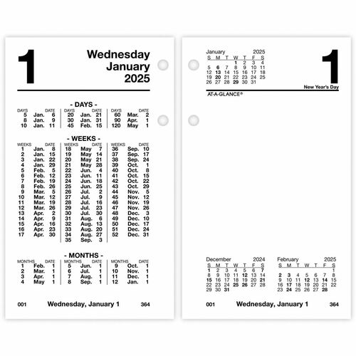 At-A-Glance Financial Desk Calendar Refill - Standard Size - Julian Dates - Daily - 12 Month - January 2024 - December 2024 - 1 Day Double Page Layout - 3 1/2" x 6" White Sheet - Desktop - White - Flexible, Reference Calendar - 1 Each