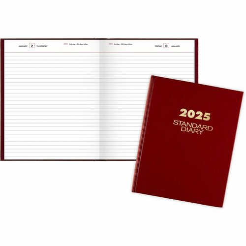 At-A-Glance Standard Diary Diary - Medium Size - Business - Julian Dates - Daily - 12 Month - January 2025 - December 2025 - 1 Day Single Page Layout - 7 1/2" x 9 1/2" White Sheet - Case Bound - Vinyl, Faux Leather - Red CoverAddress Directory, Phone Dire